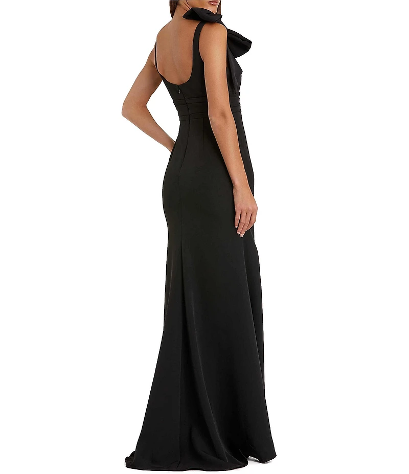 Mac Duggal Crepe Sleeveless Scoop Bow Neck Long Gown