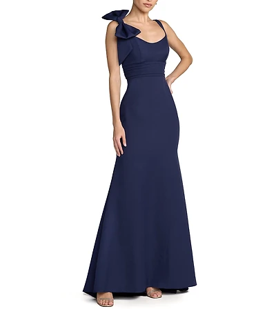 Mac Duggal Crepe Sleeveless Scoop Bow Neck Long Gown