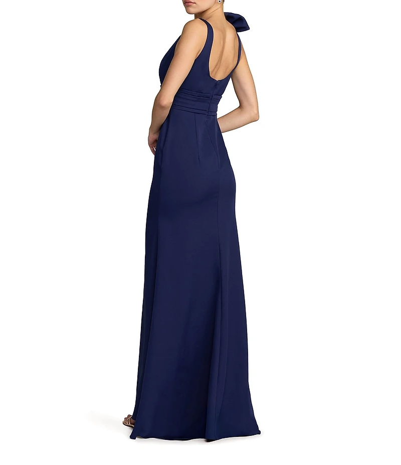 Mac Duggal Crepe Sleeveless Scoop Bow Neck Long Gown