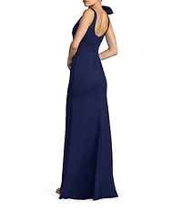 Mac Duggal Crepe Sleeveless Scoop Bow Neck Long Gown