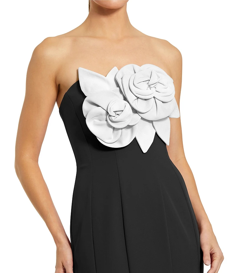 Mac Duggal Crepe Strapless 3D Flower Pattern Mermaid Gown