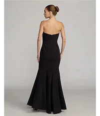 Mac Duggal Crepe Strapless 3D Flower Pattern Mermaid Gown