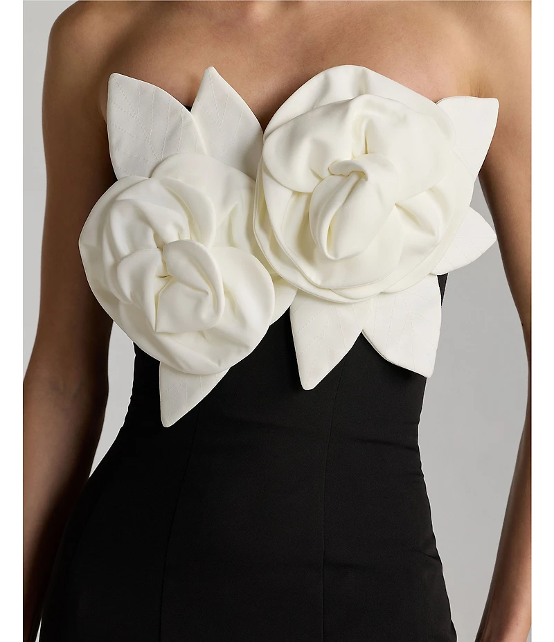 Mac Duggal Crepe Strapless 3D Flower Pattern Mermaid Gown