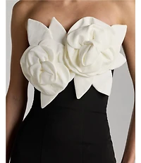 Mac Duggal Crepe Strapless 3D Flower Pattern Mermaid Gown