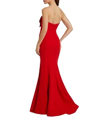 Mac Duggal Crepe Strapless 3D Flower Pattern Mermaid Gown