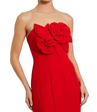 Mac Duggal Crepe Strapless 3D Flower Pattern Mermaid Gown