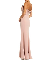 Mac Duggal Crepe Strapless Long Gown With Rhinestone Beading