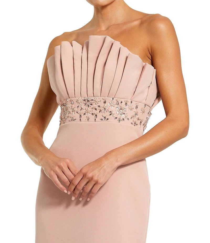 Mac Duggal Crepe Strapless Long Gown With Rhinestone Beading