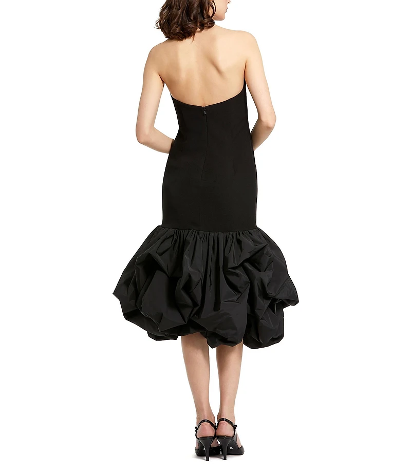Mac Duggal Crepe Strapless Mermaid Taffeta Bubble Hem Midi Dress