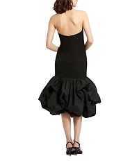 Mac Duggal Crepe Strapless Mermaid Taffeta Bubble Hem Midi Dress