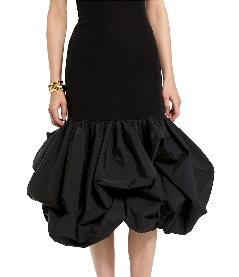 Mac Duggal Crepe Strapless Mermaid Taffeta Bubble Hem Midi Dress