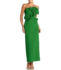 Mac Duggal Crepe Strapless Midi Dress With 3D Flower Detail