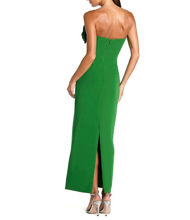 Mac Duggal Crepe Strapless Midi Dress With 3D Flower Detail