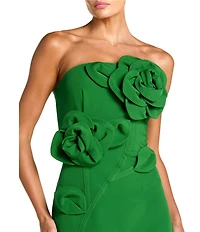Mac Duggal Crepe Strapless Midi Dress With 3D Flower Detail