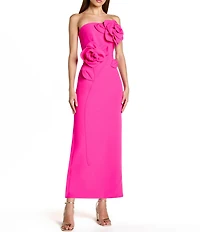 Mac Duggal Crepe Strapless Midi Dress With 3D Flower Detail