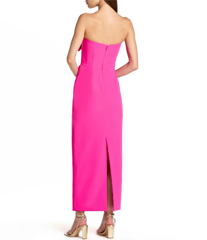 Mac Duggal Crepe Strapless Midi Dress With 3D Flower Detail