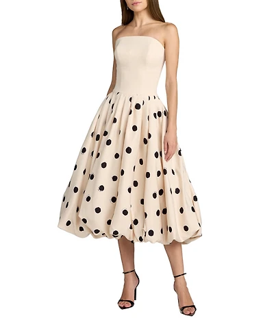 Mac Duggal Crepe Strapless Polka Dot Midi Dress