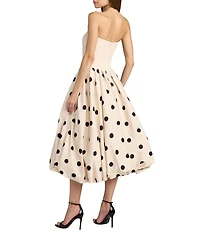 Mac Duggal Crepe Strapless Polka Dot Midi Dress