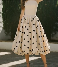 Mac Duggal Crepe Strapless Polka Dot Midi Dress