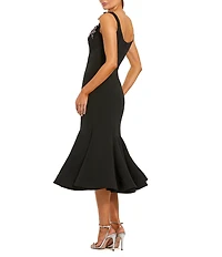 Mac Duggal Crepe Floral Square Neckline Sleeveless Trumpet Midi Dress