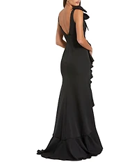 Mac Duggal Crepe V-Neck Sleeveless Bow Detail Sheath Gown