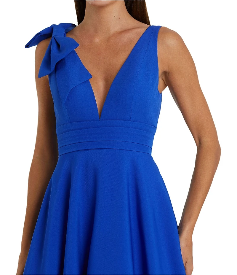 Mac Duggal Deep V-Neck Bow Shoulder Crepe Ballgown