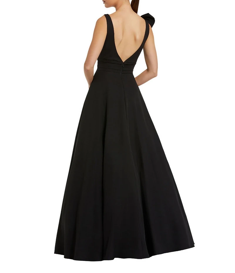 Mac Duggal Deep V-Neck Bow Shoulder Crepe Ballgown