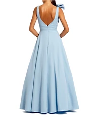 Mac Duggal Deep V-Neck Bow Shoulder Crepe Ballgown