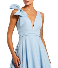 Mac Duggal Deep V-Neck Bow Shoulder Crepe Ballgown