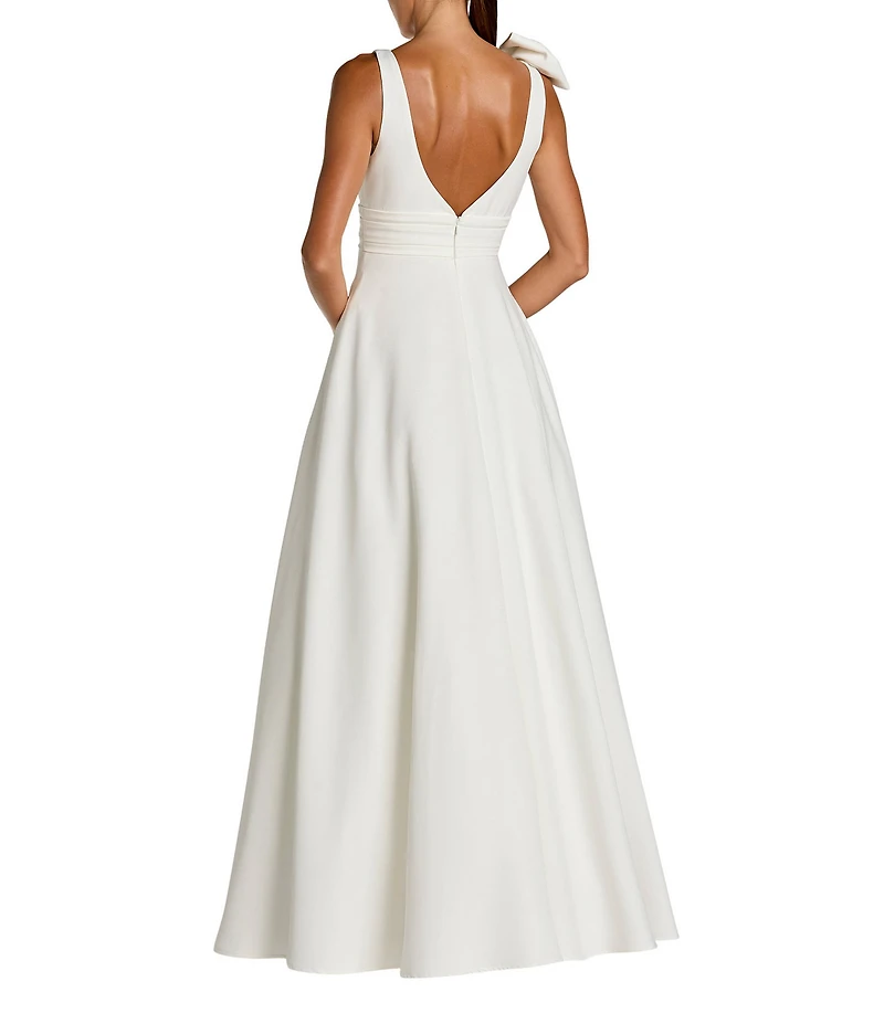 Mac Duggal Deep V-Neck Bow Shoulder Crepe Gown