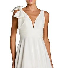 Mac Duggal Deep V-Neck Bow Shoulder Crepe Gown
