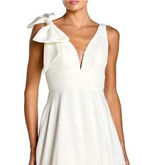 Mac Duggal Deep V-Neck Bow Shoulder Crepe Gown