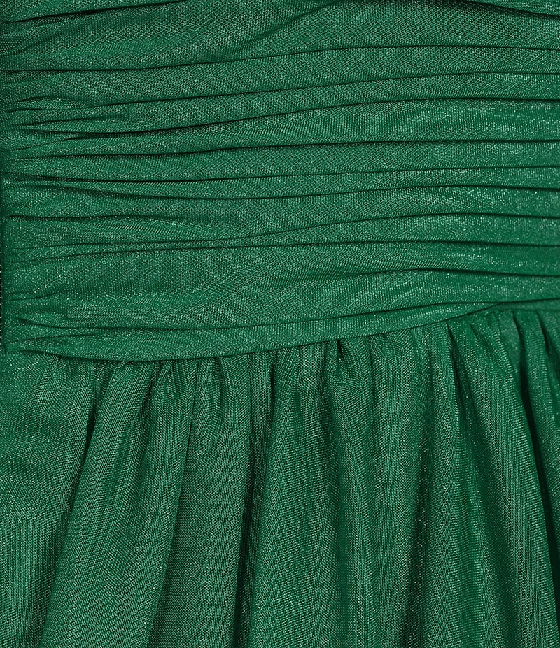 Mac Duggal Deep V-Neck Sleeveless Ruffled Shoulder Ball Gown