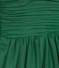 Mac Duggal Deep V-Neck Sleeveless Ruffled Shoulder Ball Gown
