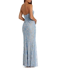 Mac Duggal Embellished Applique Strapless Bustier Long Gown
