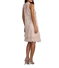 Mac Duggal Embellished Chiffon Crew Neck Sleeveless Ruffle Hem Shift Mini Dress