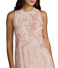 Mac Duggal Embellished Chiffon Crew Neck Sleeveless Ruffle Hem Shift Mini Dress