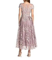 Mac Duggal Embellished Embroidered Cap Sleeve Midi Dress