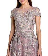 Mac Duggal Embellished Embroidered Cap Sleeve Midi Dress