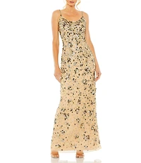 Mac Duggal Embellished Floral Beaded Open Back Detail Scoop Neck Sleeveless Gown