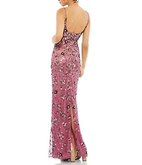 Mac Duggal Embellished Floral Beaded Open Back Detail Scoop Neck Sleeveless Gown