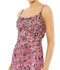 Mac Duggal Embellished Floral Beaded Open Back Detail Scoop Neck Sleeveless Gown