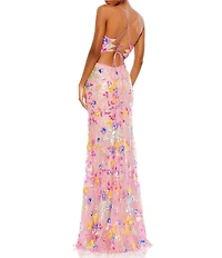 Mac Duggal Embellished Floral Sweetheart Neck Spaghetti Strap Sleeveless Sheath Gown