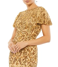 Mac Duggal Embellished High Neck Flutter Sleeve Long Gown