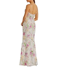 Mac Duggal Embellished Lace Floral Print Sweetheart Neck Sleeveless Gown