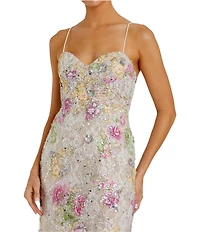 Mac Duggal Embellished Lace Floral Print Sweetheart Neck Sleeveless Gown