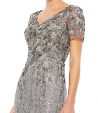 Mac Duggal Embellished Lace V-Neck Cap Sleeve Mermaid Gown