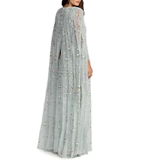 Mac Duggal Embellished Mesh Cape Sleeve Gown