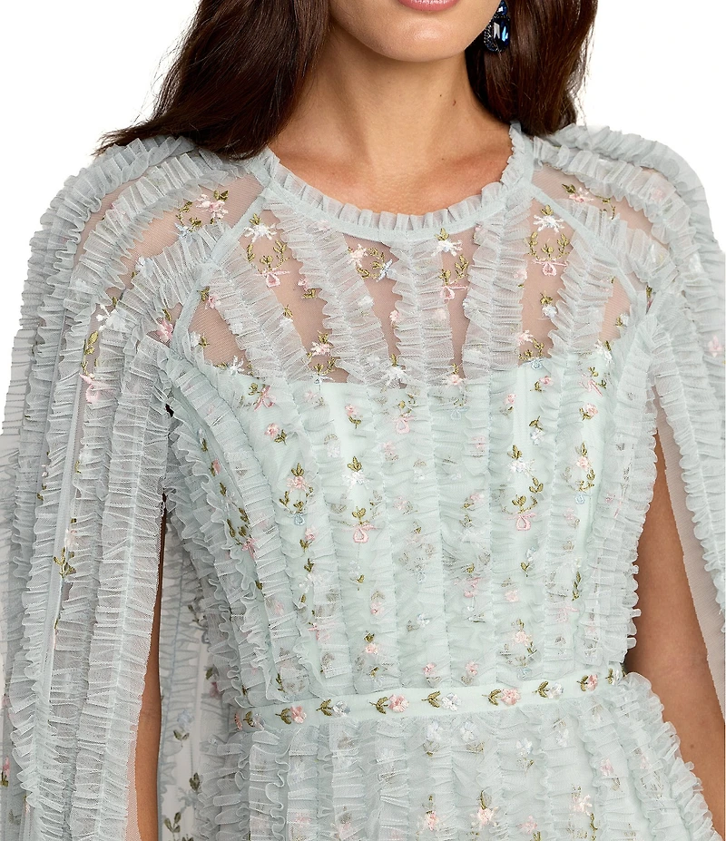 Mac Duggal Embellished Mesh Cape Sleeve Gown