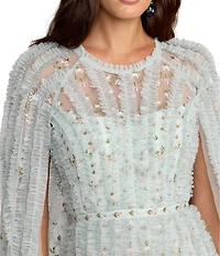 Mac Duggal Embellished Mesh Cape Sleeve Gown